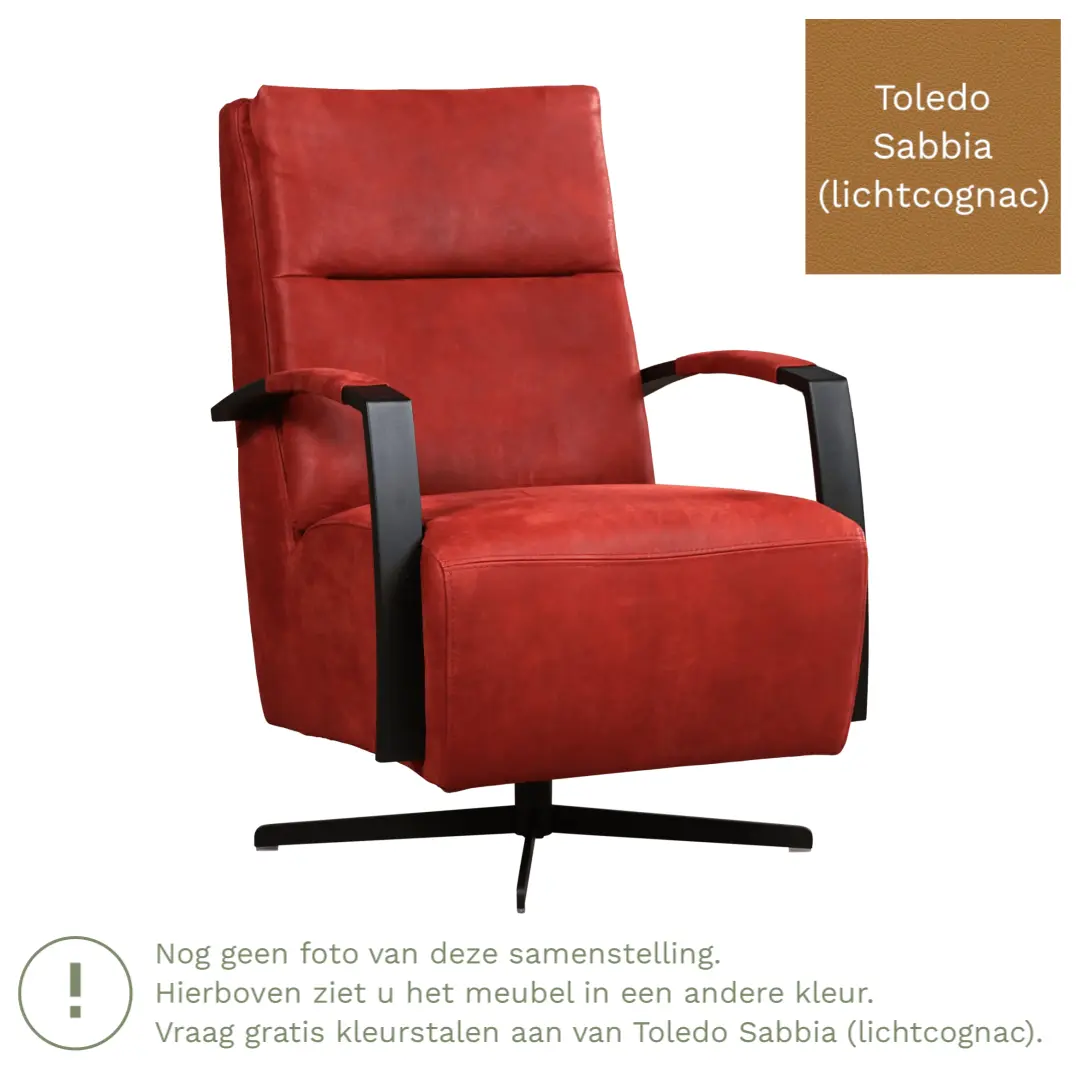 afbeelding van Leren draaifauteuil Award - Toledo Sabbia (lichtcognac) - Schotelvoet zwart