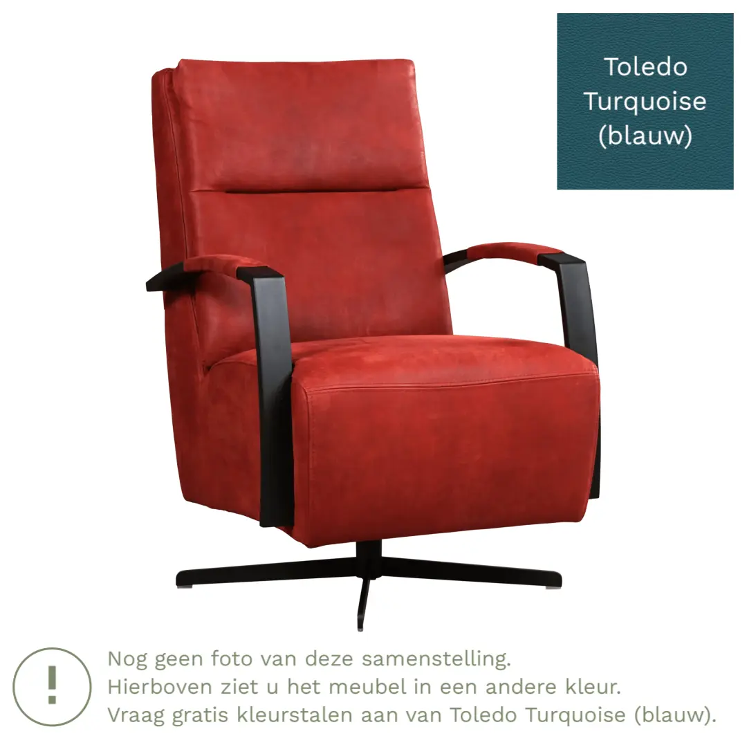 afbeelding van Leren draaifauteuil Award - Toledo Turquoise (blauw) - Schotelvoet zwart