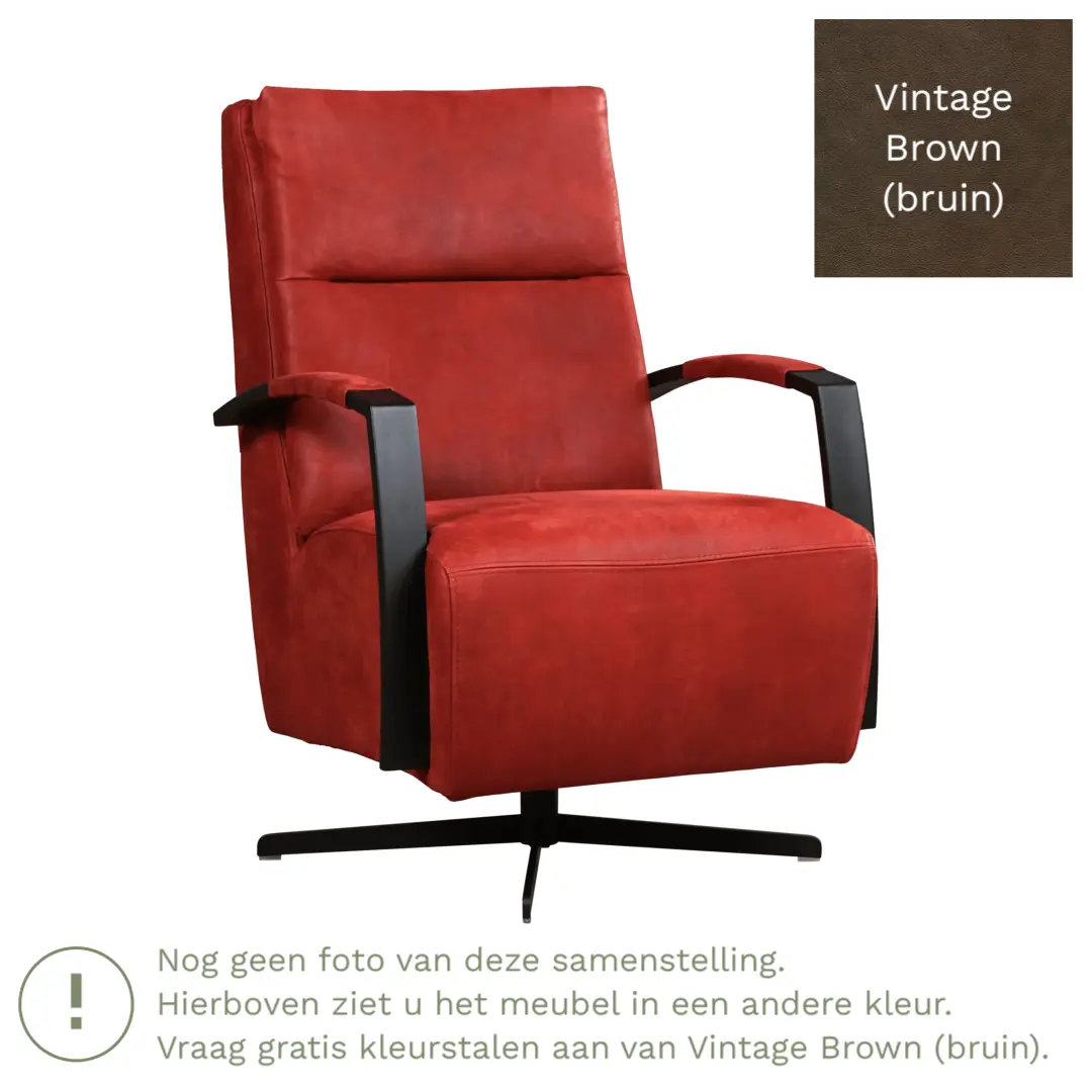 afbeelding van Leren draaifauteuil Award - Vintage Brown (bruin) - Schotelvoet zwart