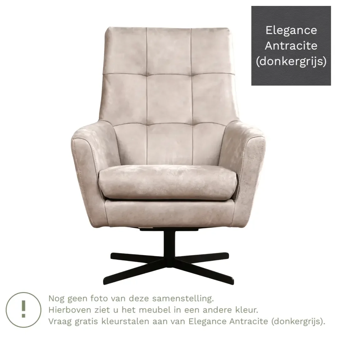afbeelding van Leren draaifauteuil Central - Elegance Antracite (donkergrijs)