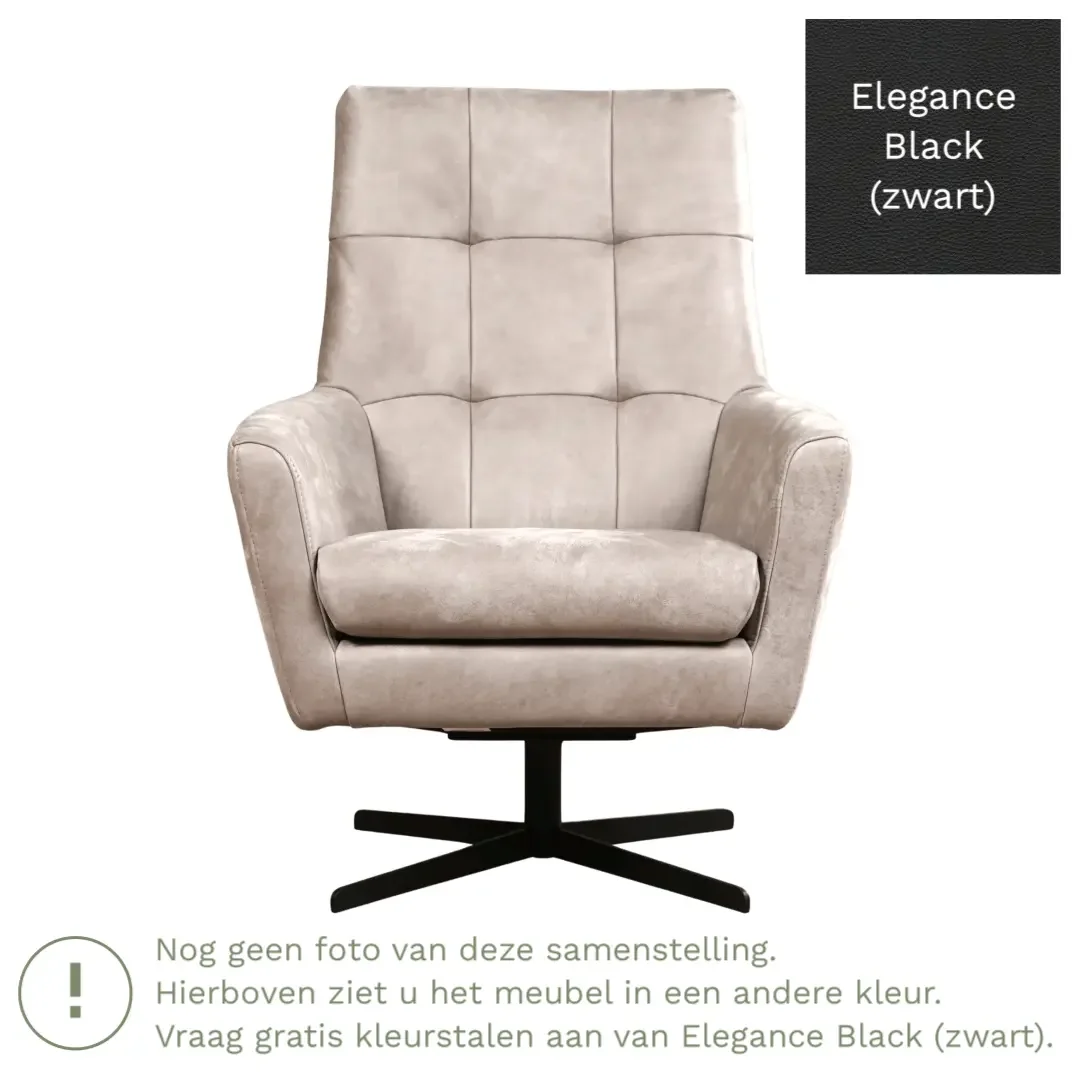 afbeelding van Leren draaifauteuil Central - Elegance Black (zwart)