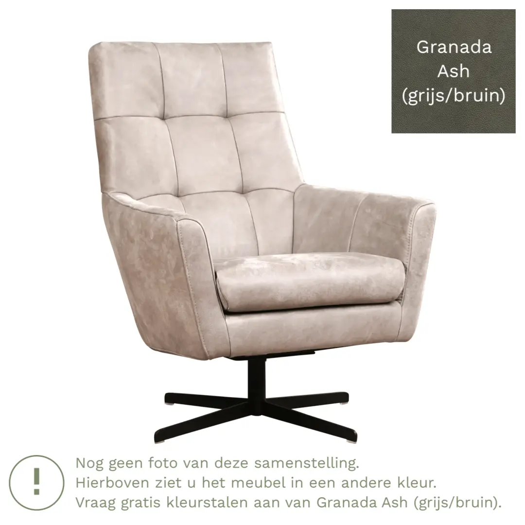 afbeelding van Leren draaifauteuil Central - Granada Ash (grijs/bruin)