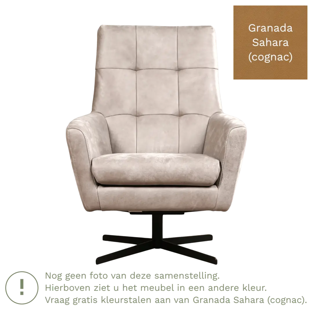 afbeelding van Leren draaifauteuil Central - Granada Sahara (cognac)