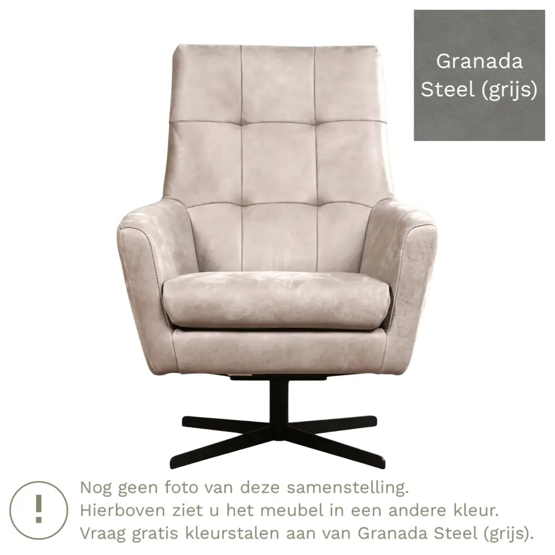 afbeelding van Leren draaifauteuil Central - Granada Steel (grijs)