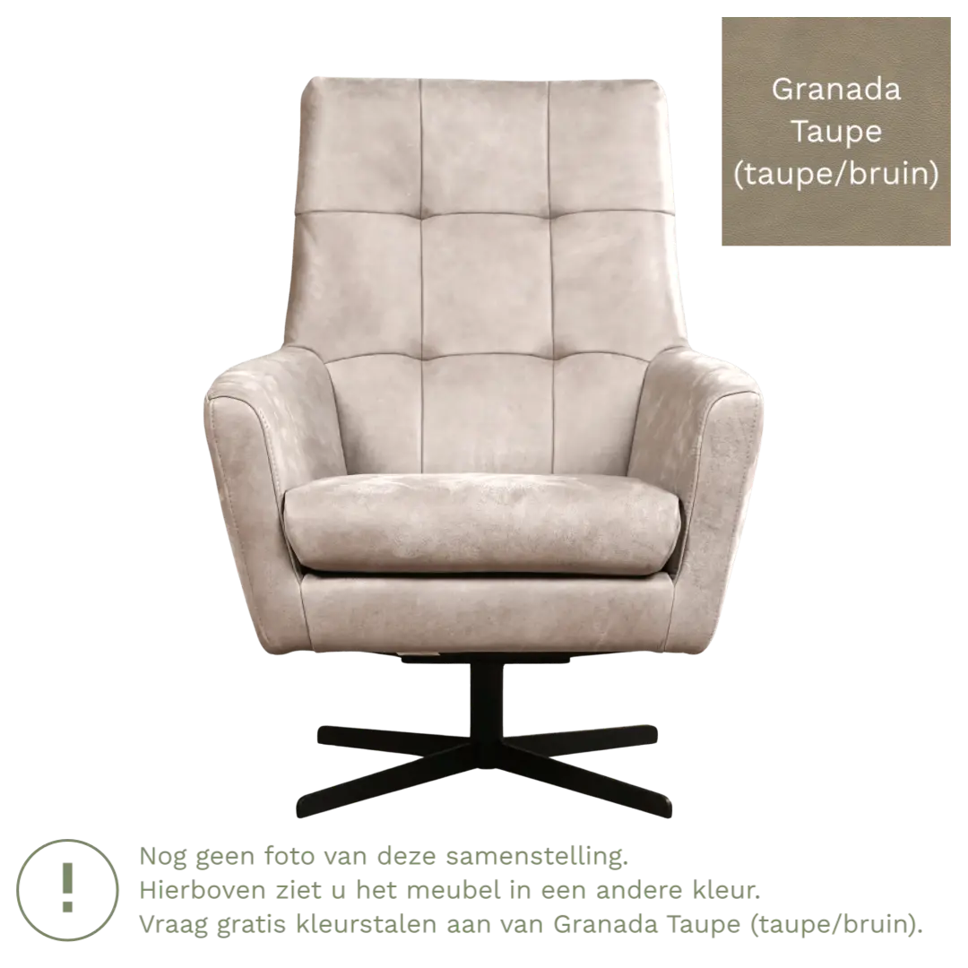 afbeelding van Leren draaifauteuil Central - Granada Taupe (taupe/bruin)