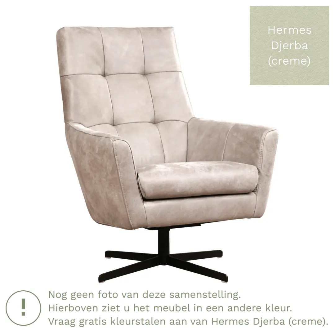 afbeelding van Leren draaifauteuil Central - Hermes Djerba (crème)