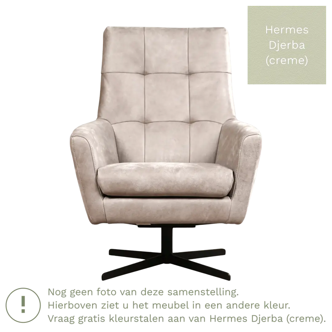 afbeelding van Leren draaifauteuil Central - Hermes Djerba (crème)