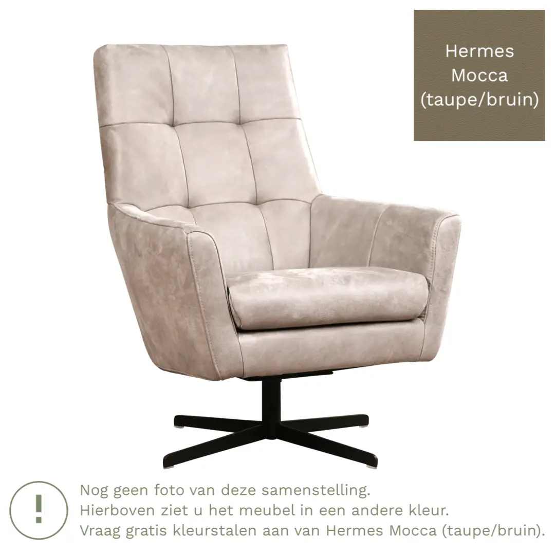 afbeelding van Leren draaifauteuil Central - Hermes Mocca (taupe/bruin)
