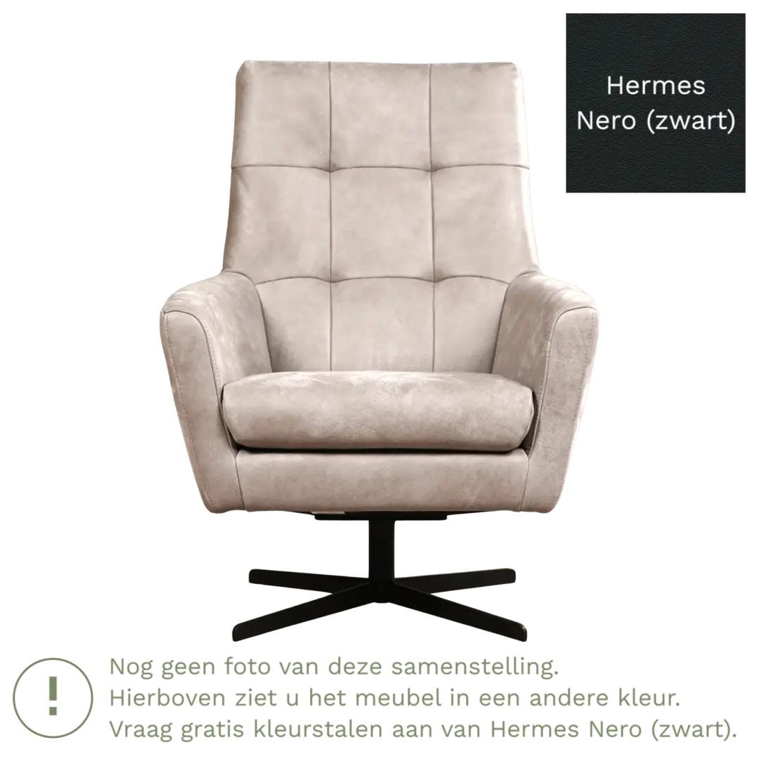 afbeelding van Leren draaifauteuil Central - Hermes Nero (zwart)