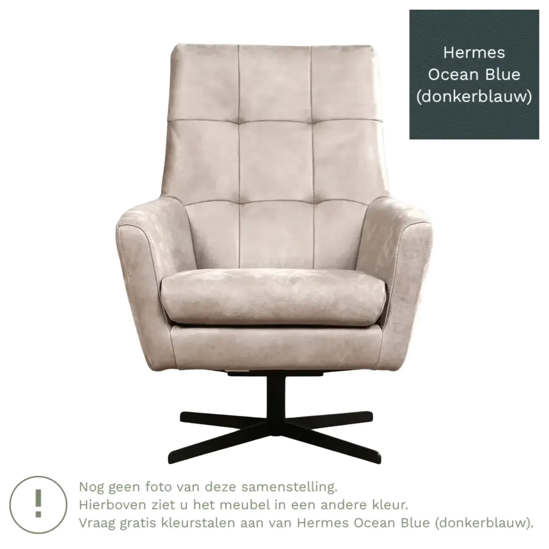 afbeelding van Leren draaifauteuil Central - Hermes Ocean Blue (donkerblauw)