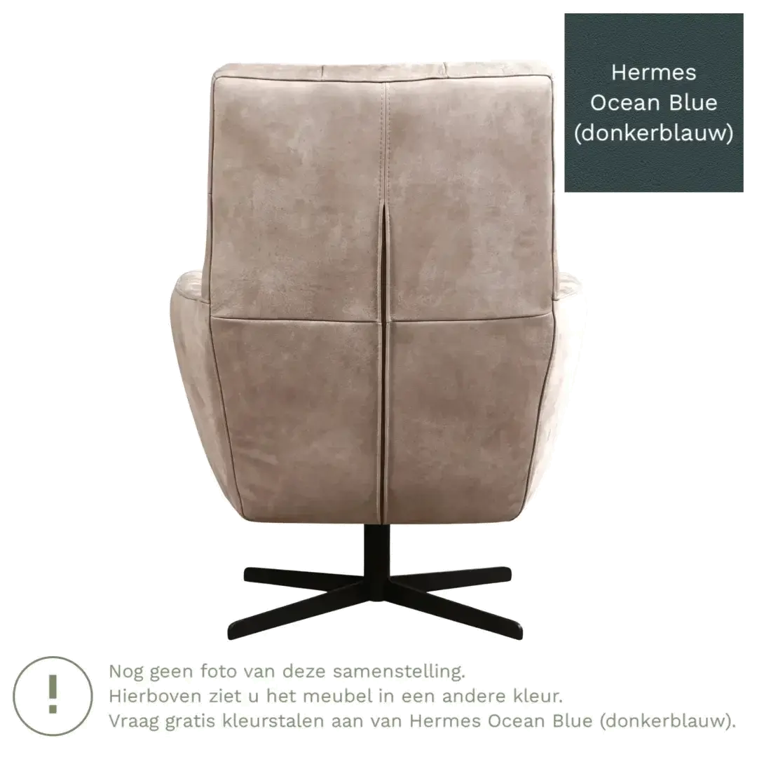 afbeelding van Leren draaifauteuil Central - Hermes Ocean Blue (donkerblauw)