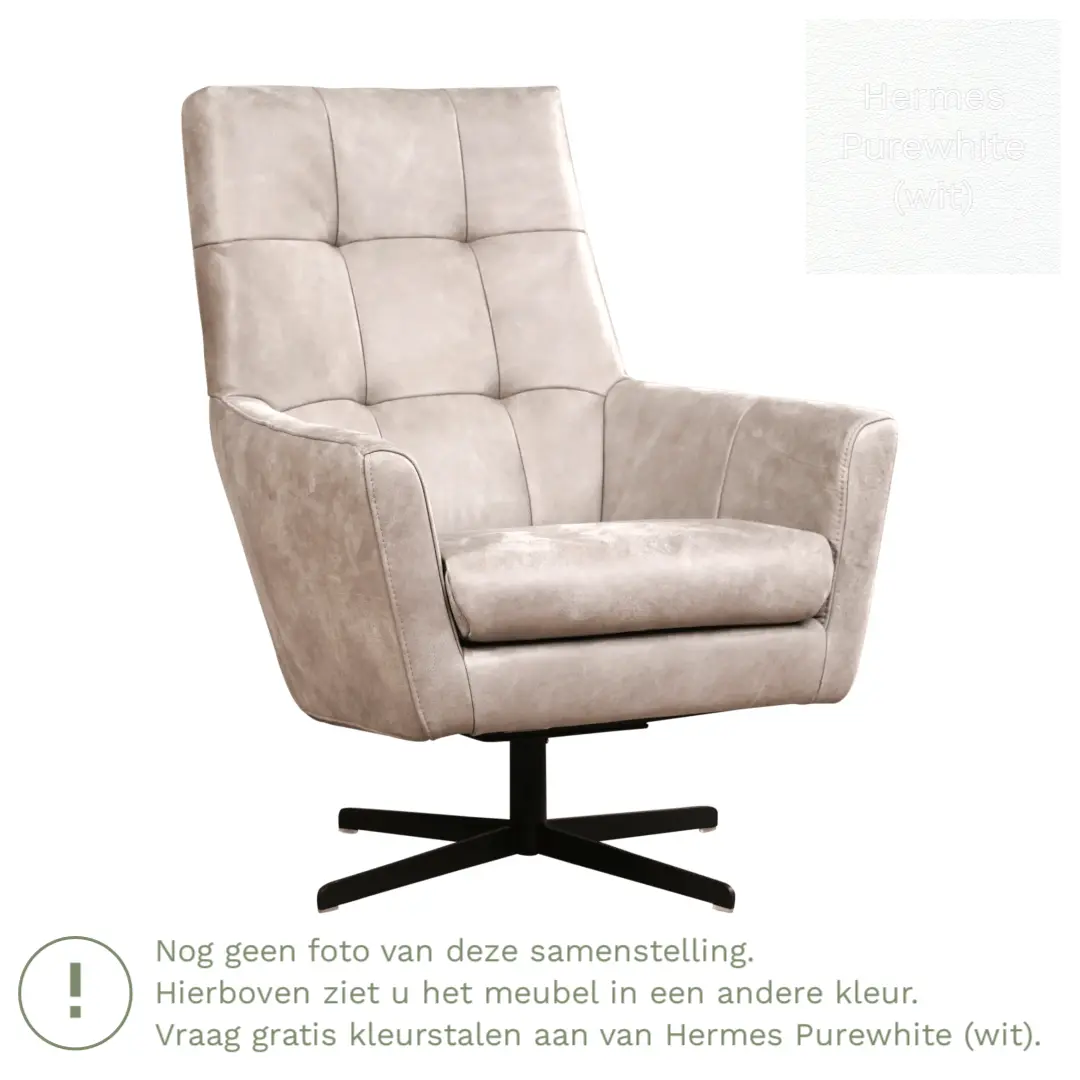 afbeelding van Leren draaifauteuil Central - Hermes Purewhite (wit)