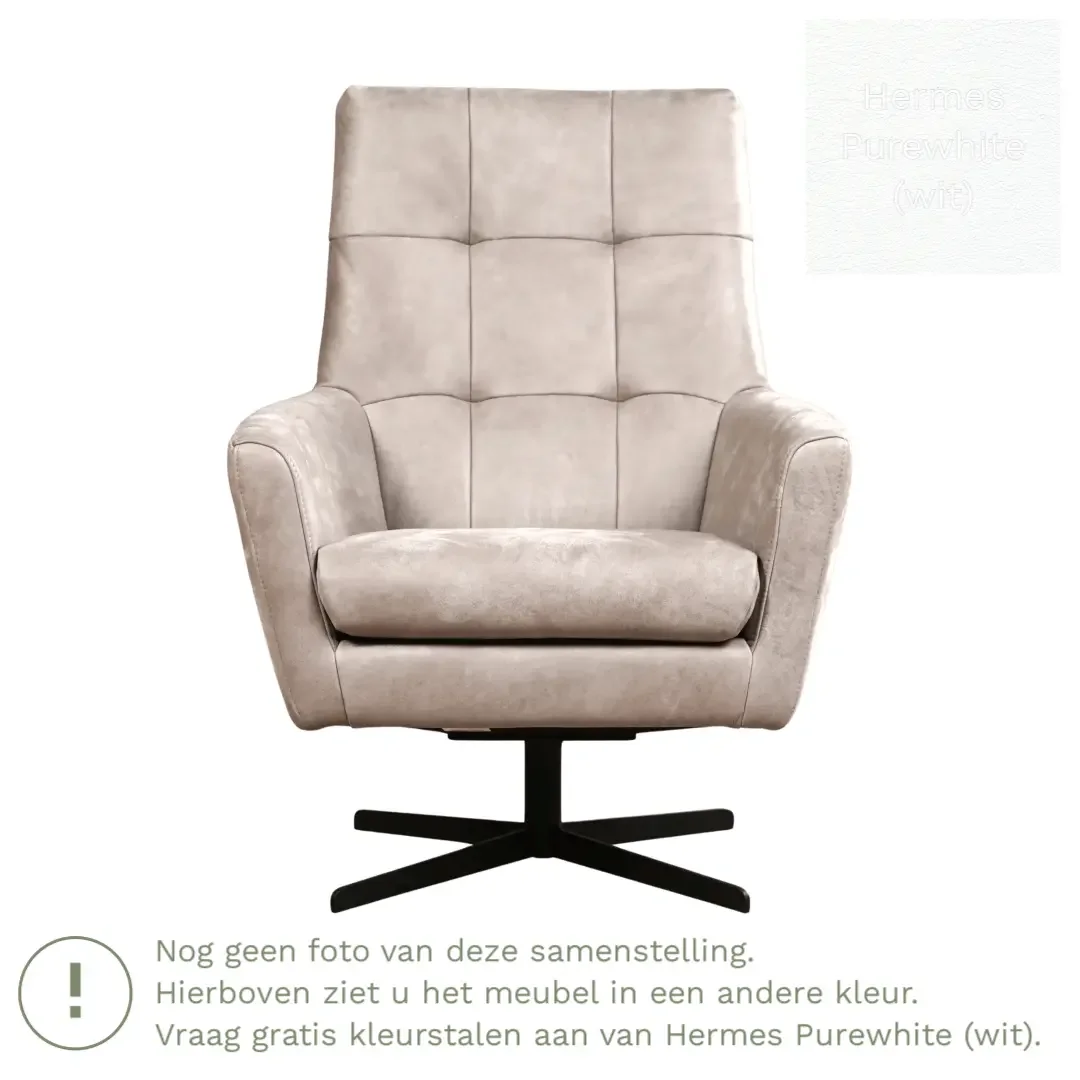 afbeelding van Leren draaifauteuil Central - Hermes Purewhite (wit)