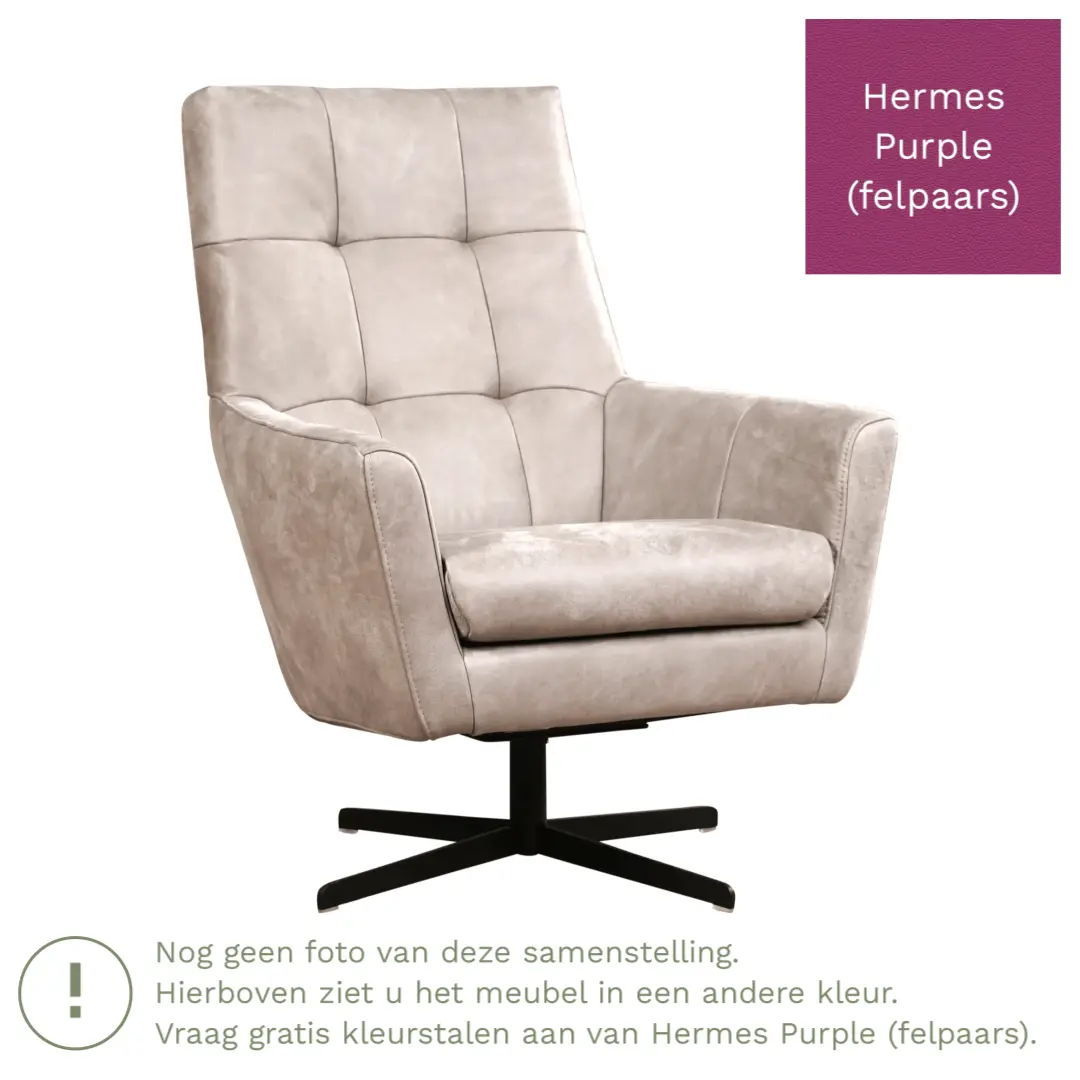 afbeelding van Leren draaifauteuil Central - Hermes Purple (felpaars)
