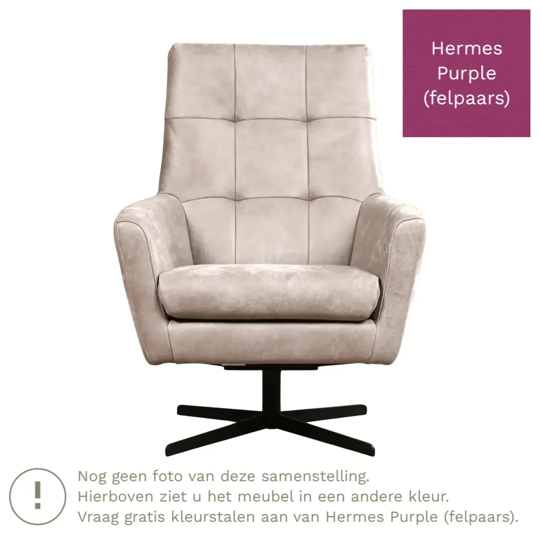 afbeelding van Leren draaifauteuil Central - Hermes Purple (felpaars)