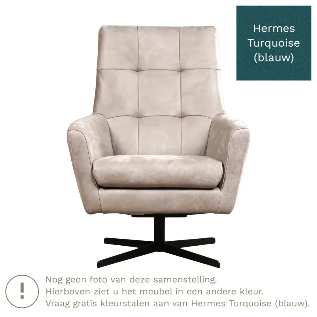 afbeelding van Leren draaifauteuil Central - Hermes Turquoise (blauw)