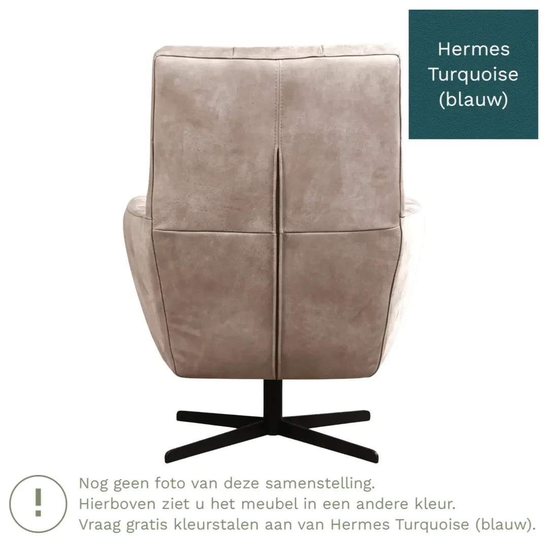 afbeelding van Leren draaifauteuil Central - Hermes Turquoise (blauw)
