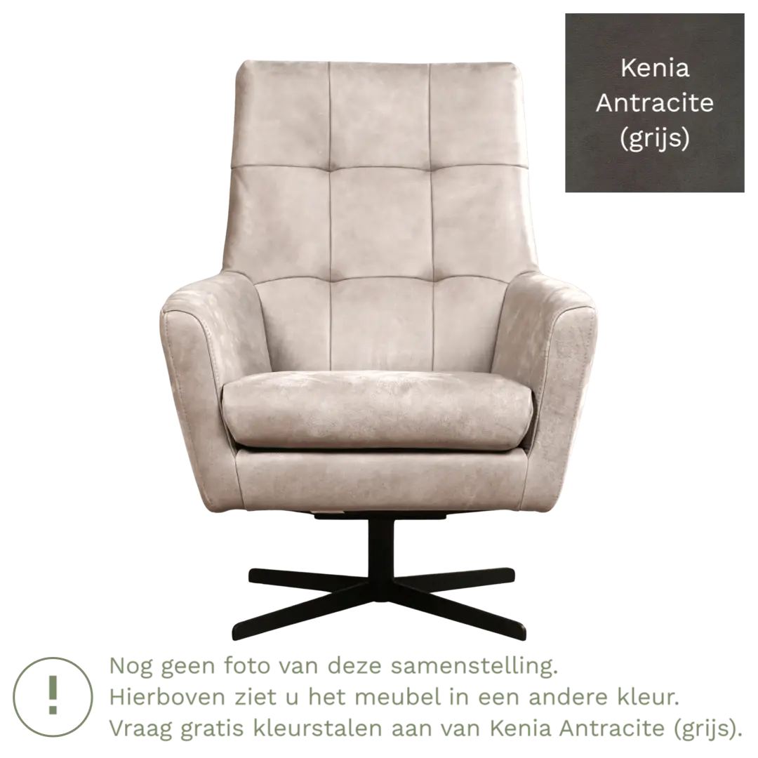 afbeelding van Leren draaifauteuil Central - Kenia Antracite (grijs)