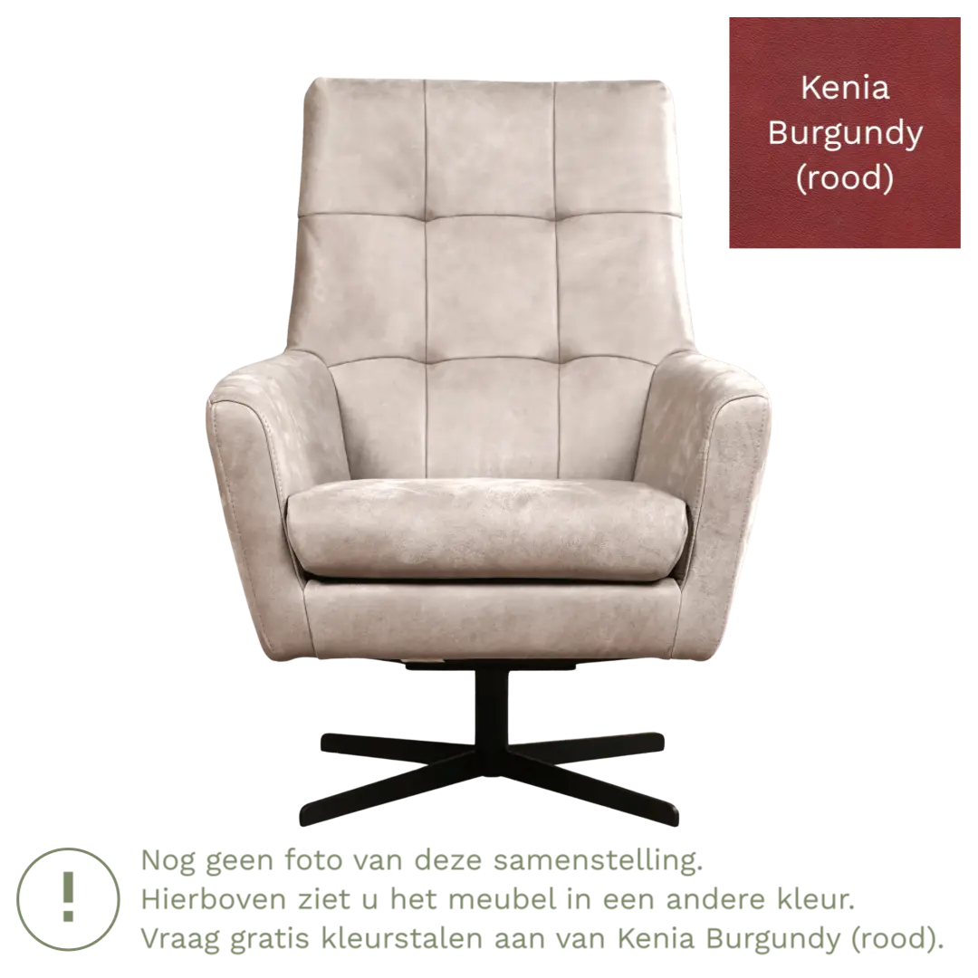 afbeelding van Leren draaifauteuil Central - Kenia Burgundy (rood)