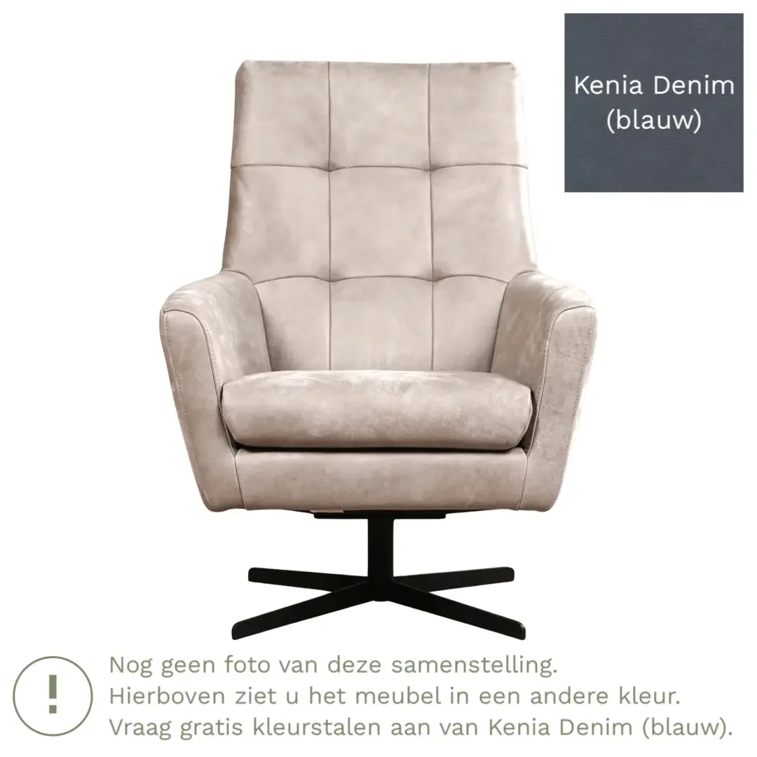 afbeelding van Leren draaifauteuil Central - Kenia Denim (blauw)