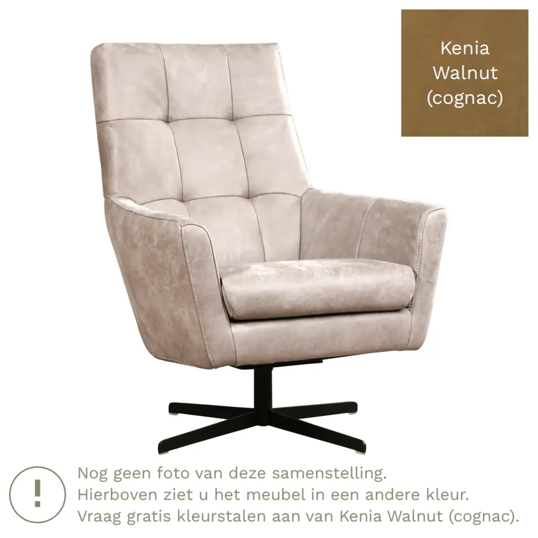 afbeelding van Leren draaifauteuil Central - Kenia Walnut (cognac)