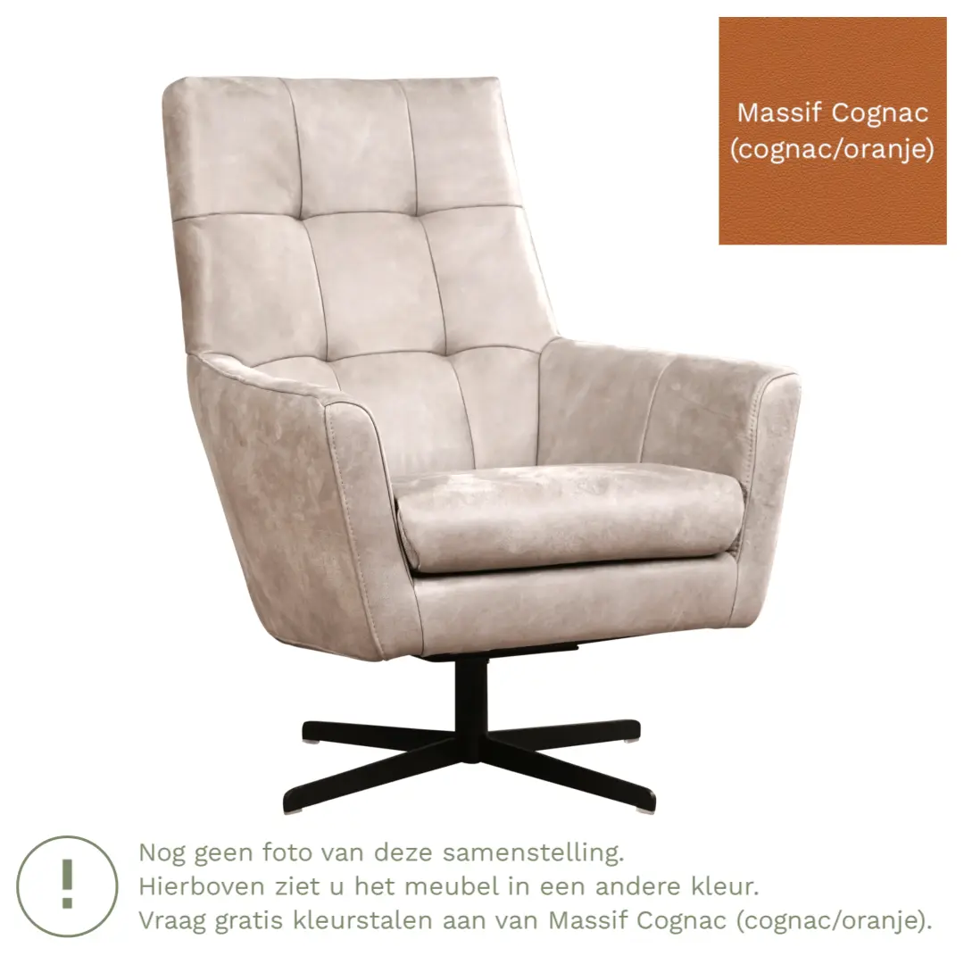 afbeelding van Leren draaifauteuil Central - Massif Cognac (cognac/oranje)