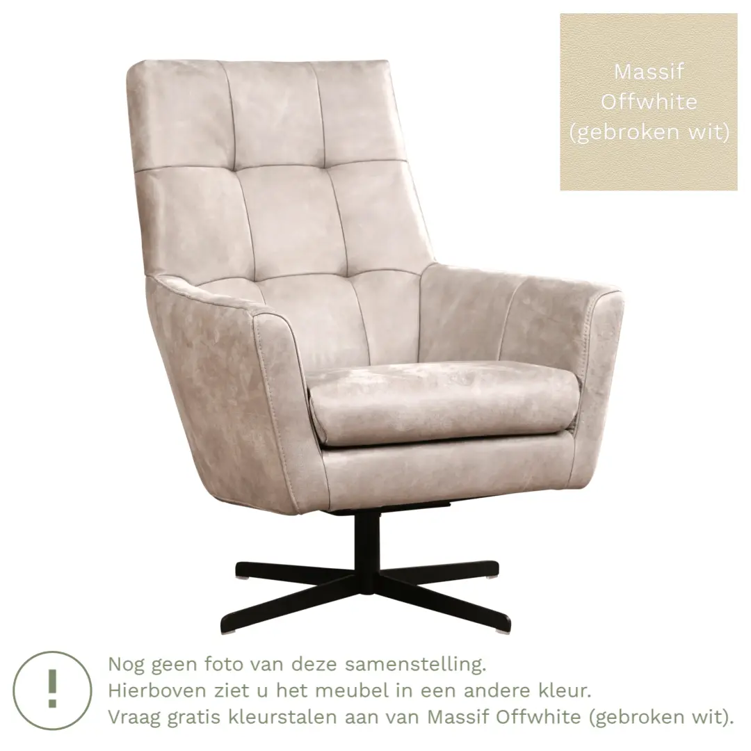afbeelding van Leren draaifauteuil Central - Massif Offwhite (gebroken wit)