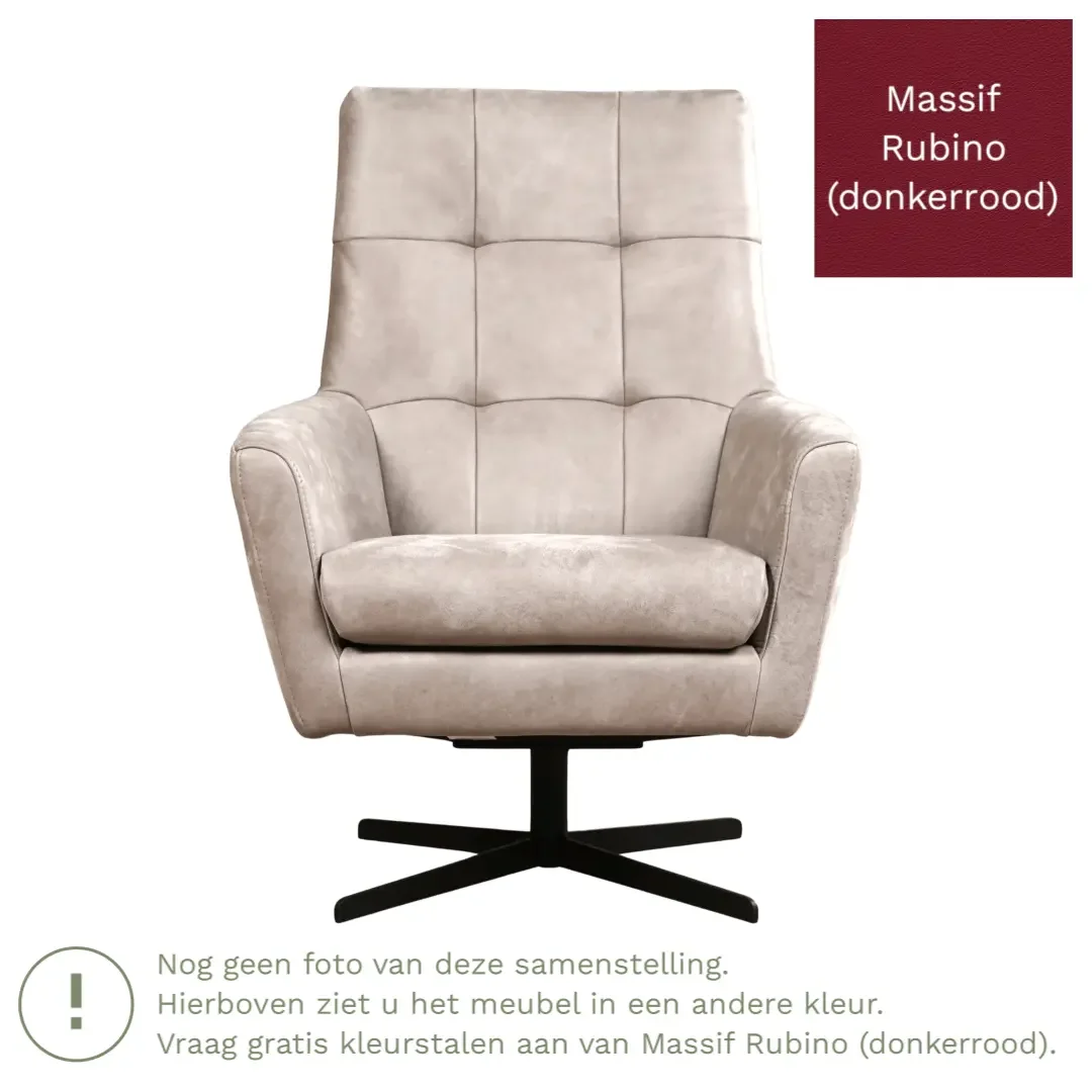 afbeelding van Leren draaifauteuil Central - Massif Rubino (donkerrood)