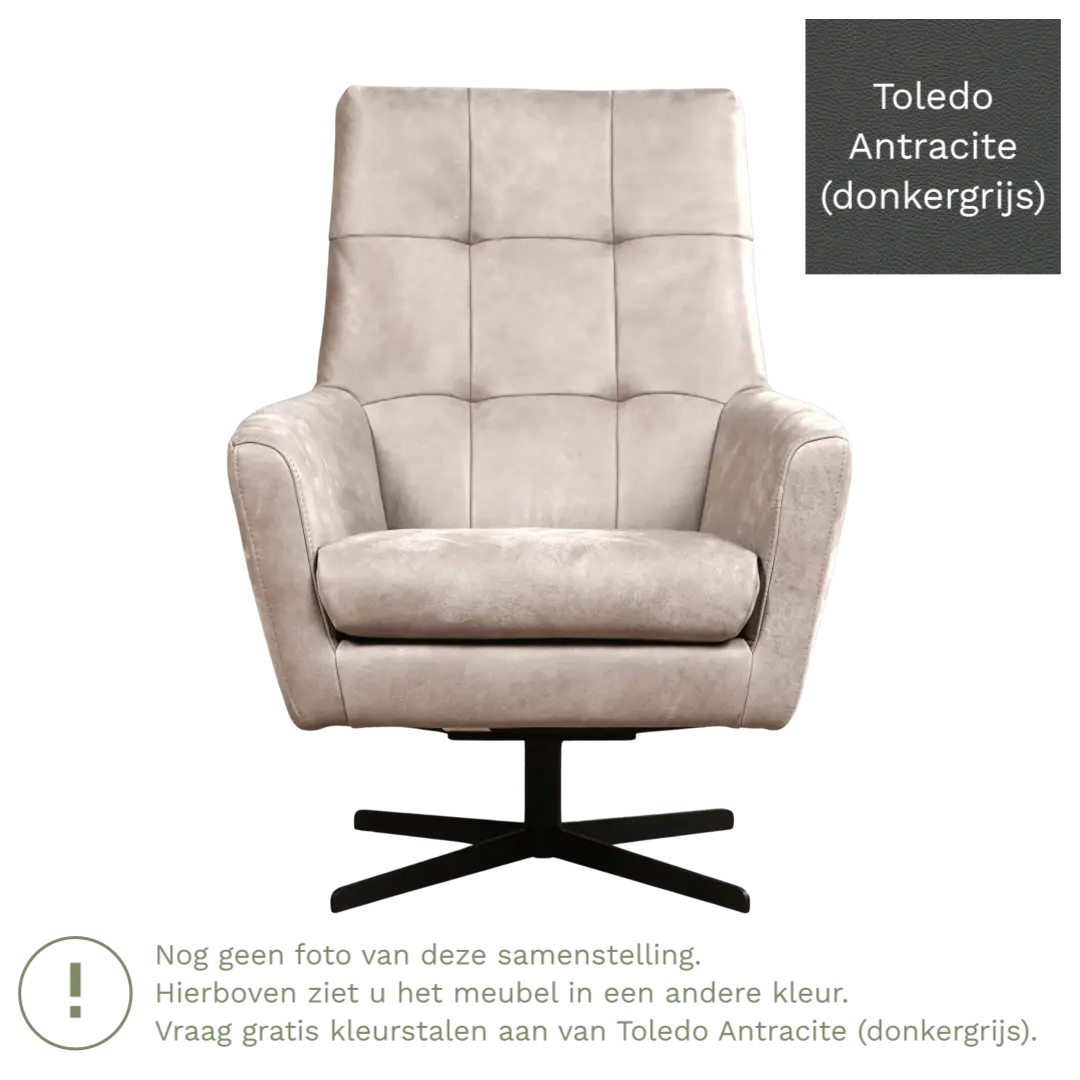 afbeelding van Leren draaifauteuil Central - Toledo Antracite (donkergrijs)