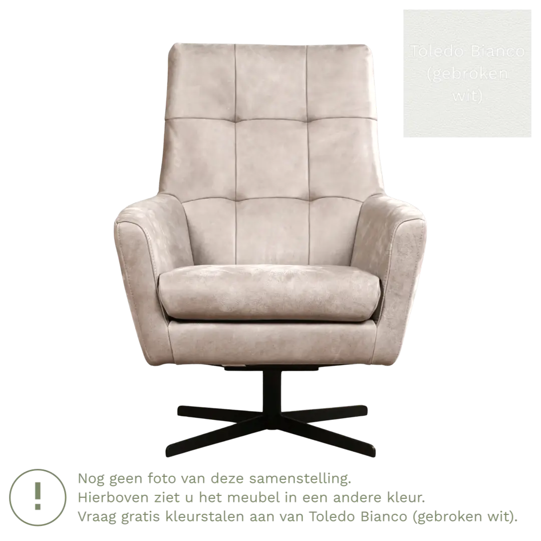 afbeelding van Leren draaifauteuil Central - Toledo Bianco (gebroken wit)