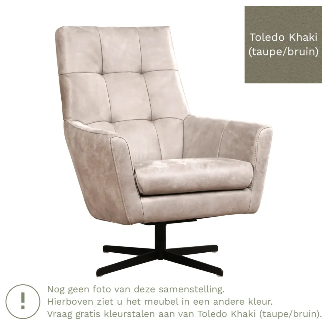 afbeelding van Leren draaifauteuil Central - Toledo Khaki (taupe/bruin)