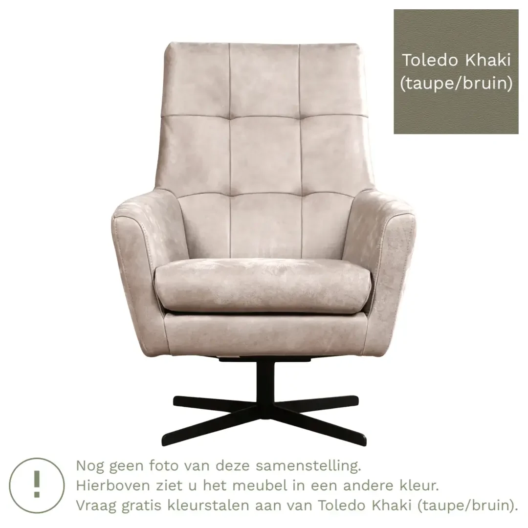 afbeelding van Leren draaifauteuil Central - Toledo Khaki (taupe/bruin)
