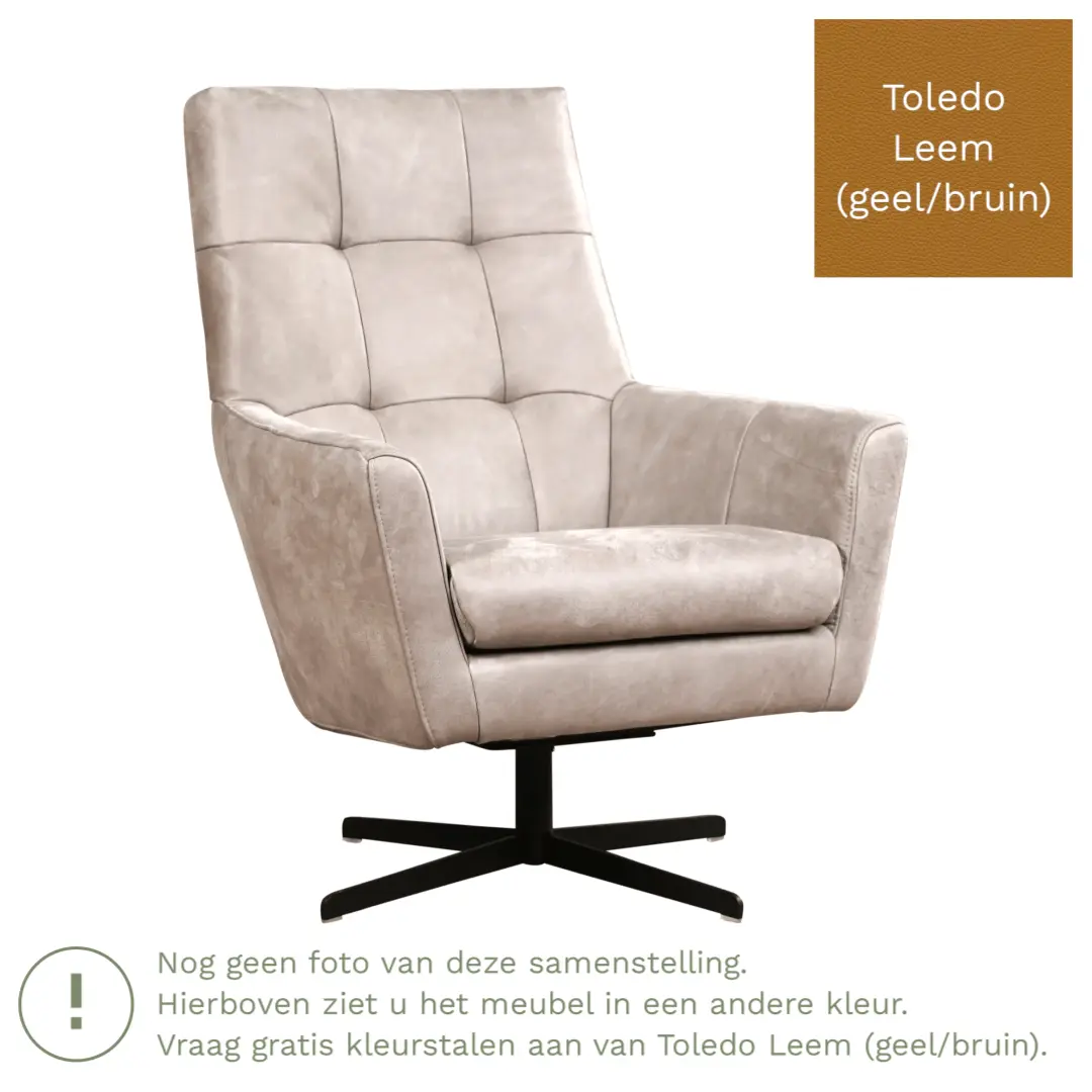 afbeelding van Leren draaifauteuil Central - Toledo Leem (geel/bruin)