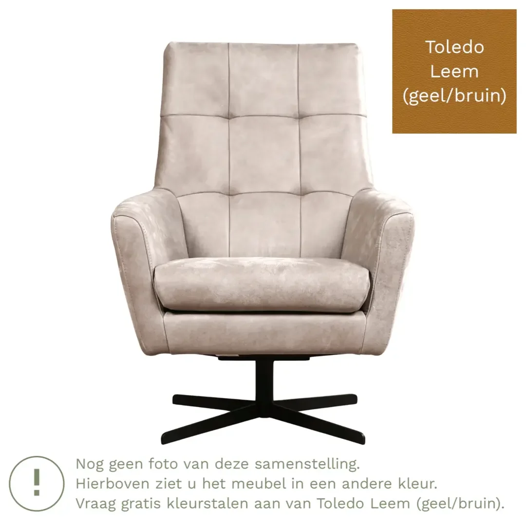 afbeelding van Leren draaifauteuil Central - Toledo Leem (geel/bruin)