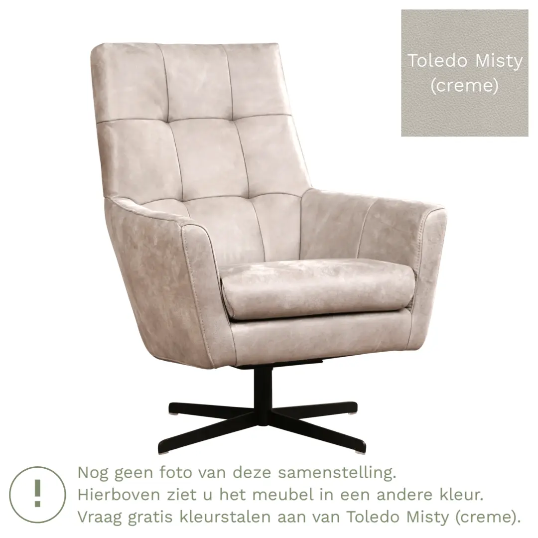 afbeelding van Leren draaifauteuil Central - Toledo Misty (crème)