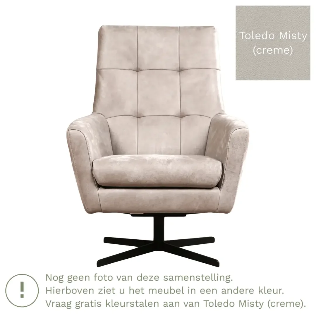 afbeelding van Leren draaifauteuil Central - Toledo Misty (crème)