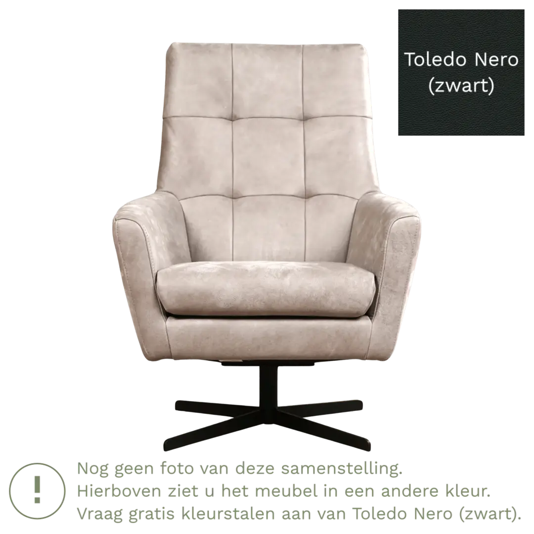 afbeelding van Leren draaifauteuil Central - Toledo Nero (zwart)