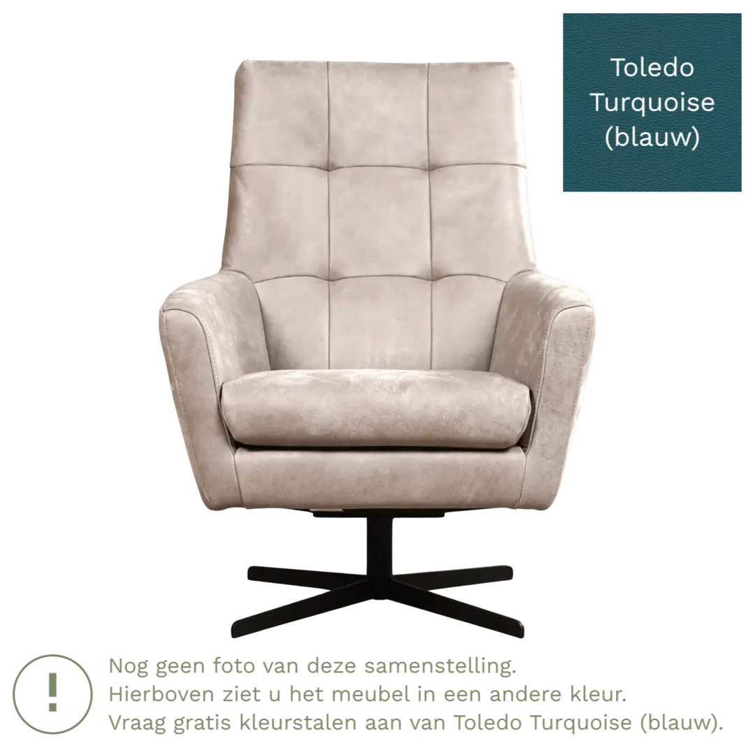 afbeelding van Leren draaifauteuil Central - Toledo Turquoise (blauw)