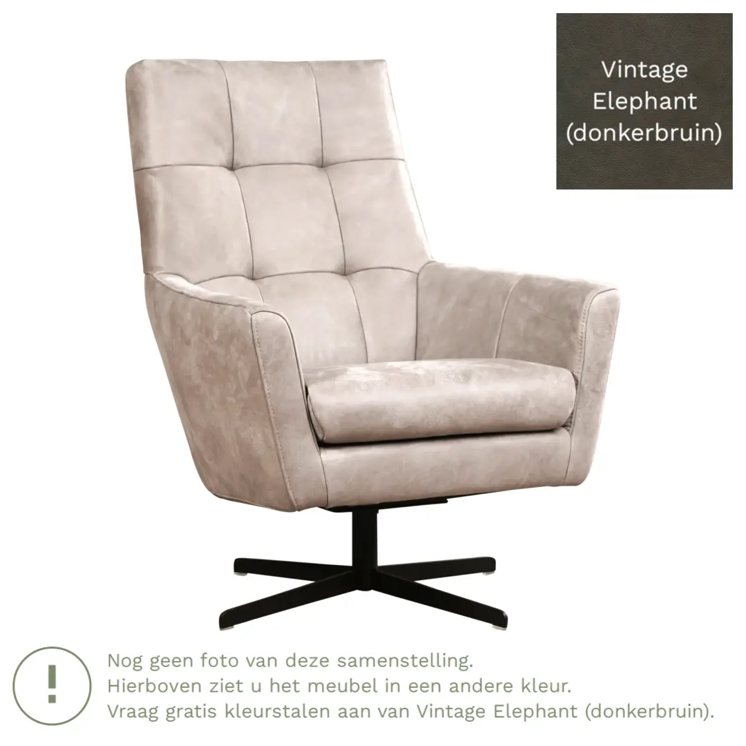 afbeelding van Leren draaifauteuil Central - Vintage Elephant (donkerbruin)