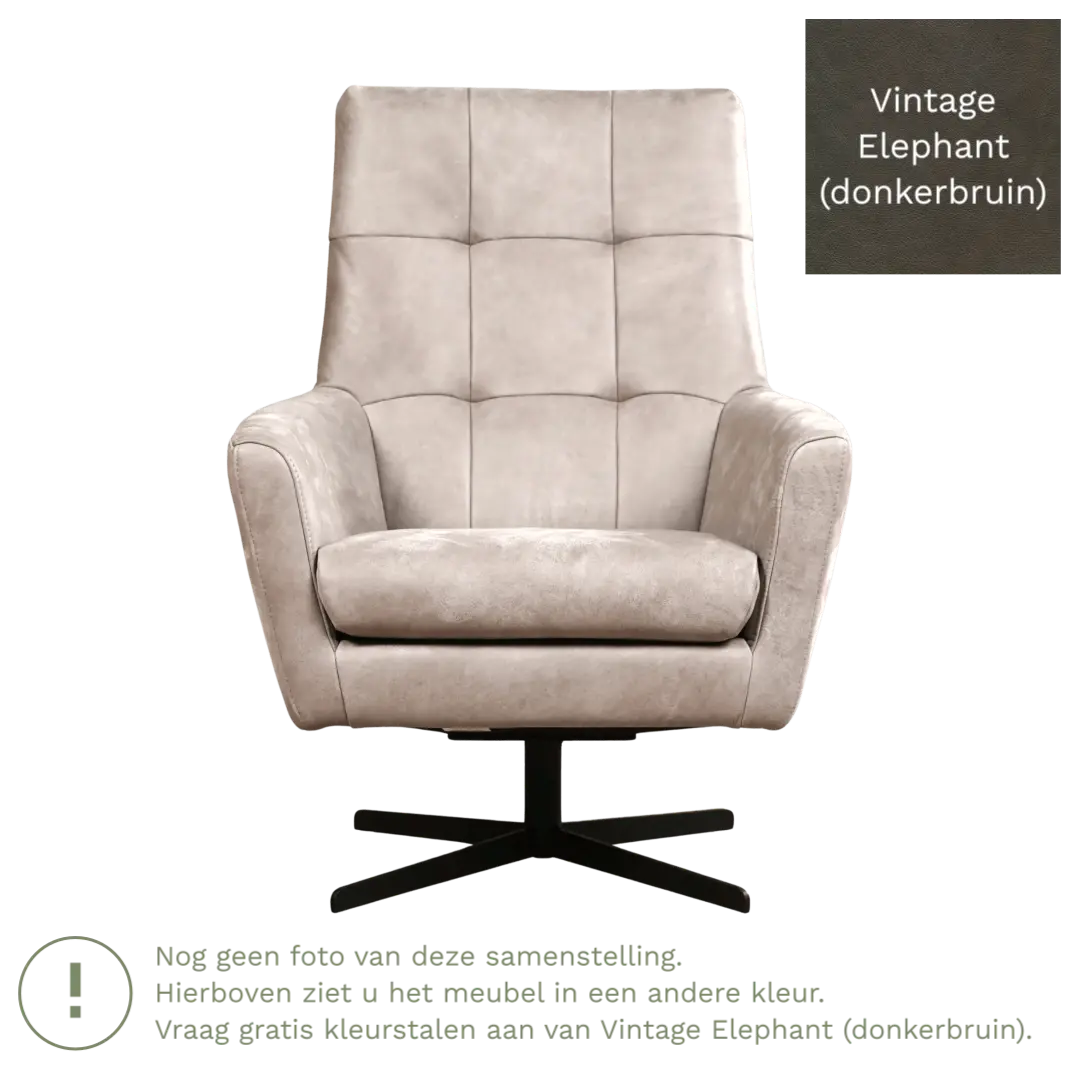 afbeelding van Leren draaifauteuil Central - Vintage Elephant (donkerbruin)