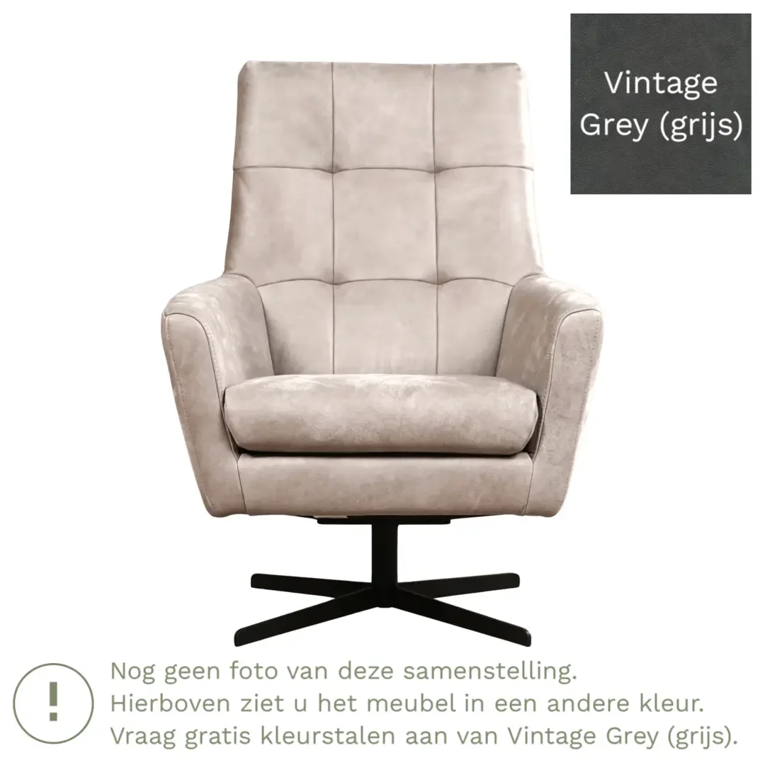 afbeelding van Leren draaifauteuil Central - Vintage Grey (grijs)