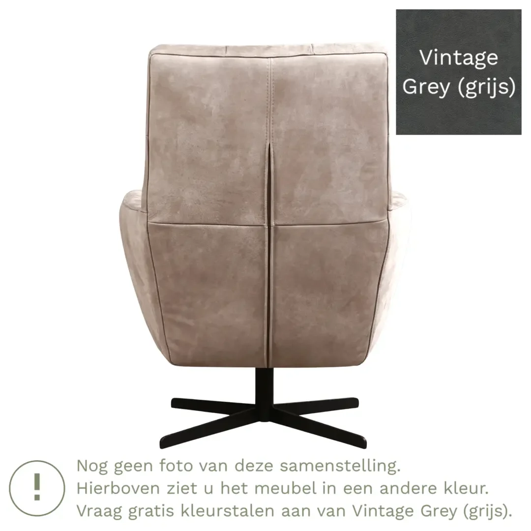 afbeelding van Leren draaifauteuil Central - Vintage Grey (grijs)