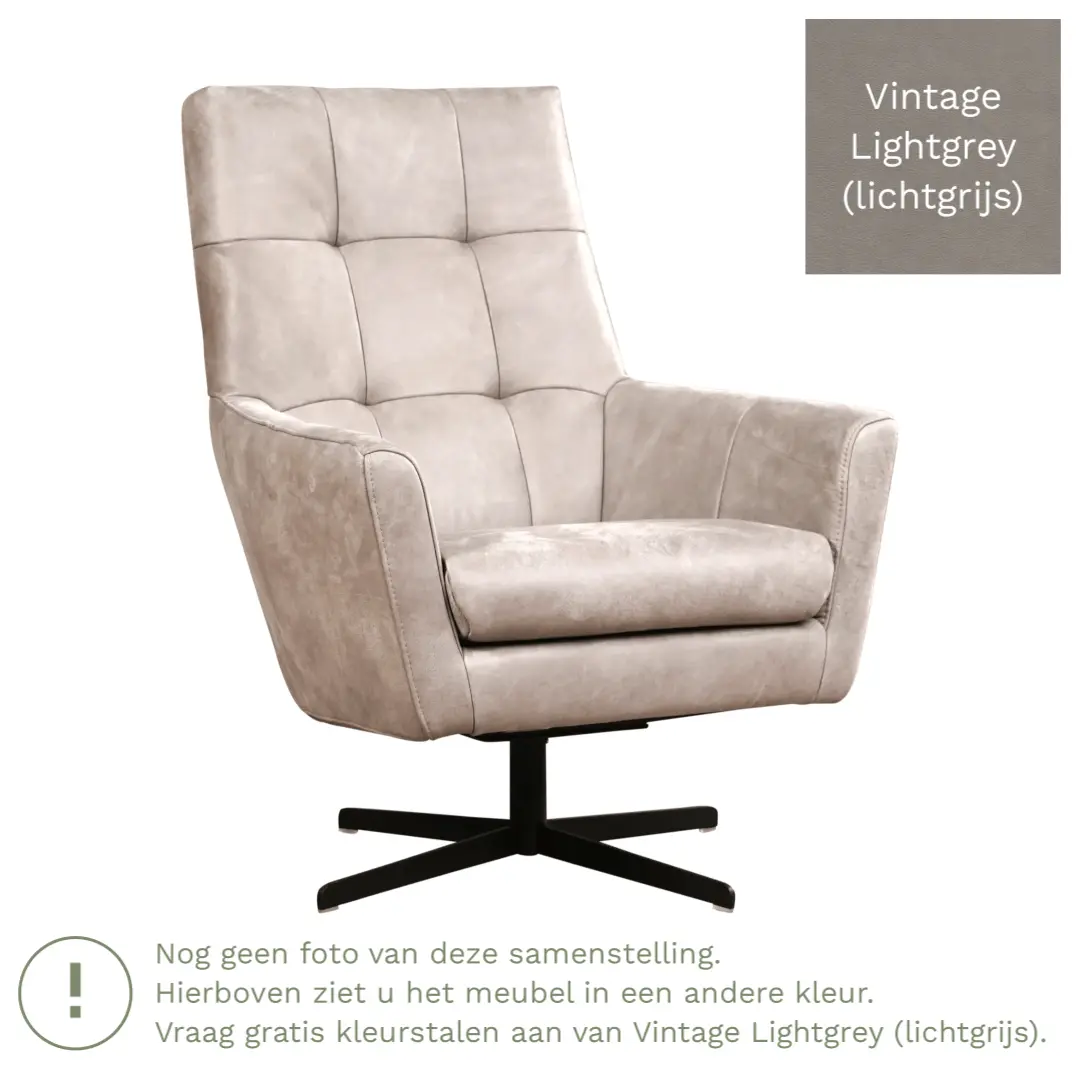 afbeelding van Leren draaifauteuil Central - Vintage Lightgrey (lichtgrijs)