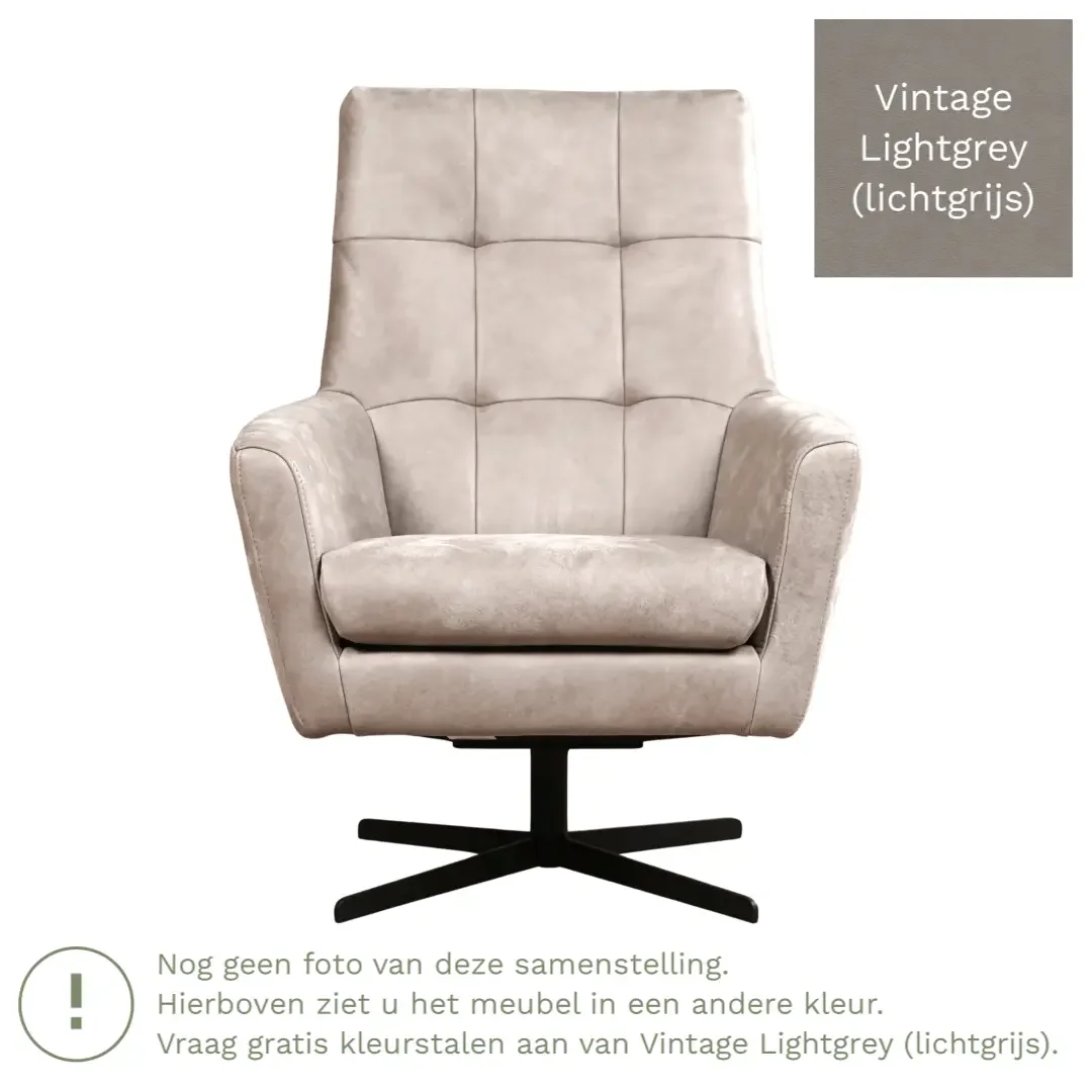 afbeelding van Leren draaifauteuil Central - Vintage Lightgrey (lichtgrijs)