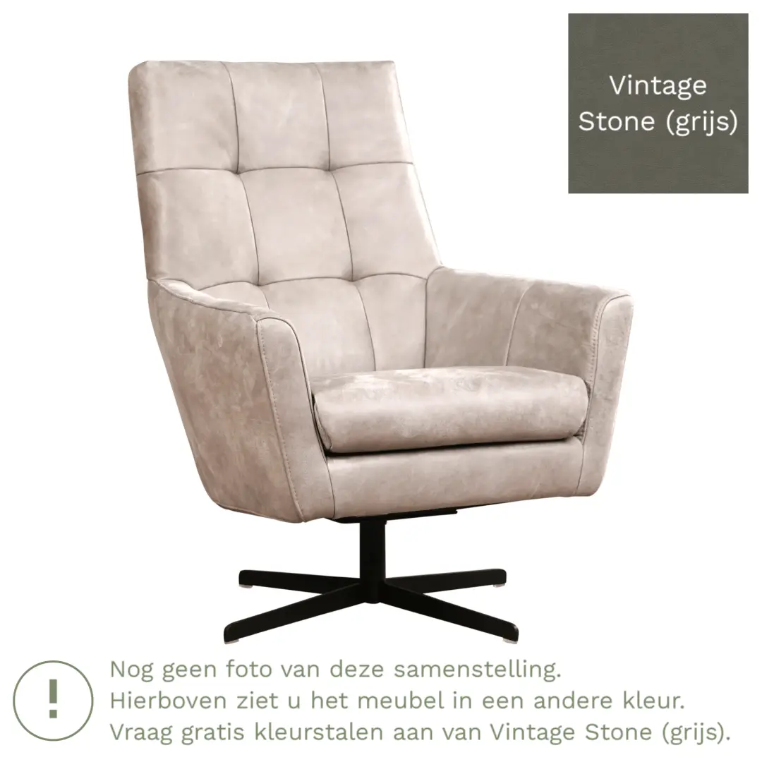 afbeelding van Leren draaifauteuil Central - Vintage Stone (grijs)
