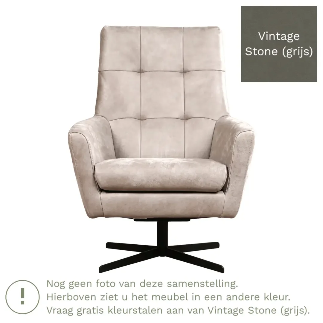 afbeelding van Leren draaifauteuil Central - Vintage Stone (grijs)