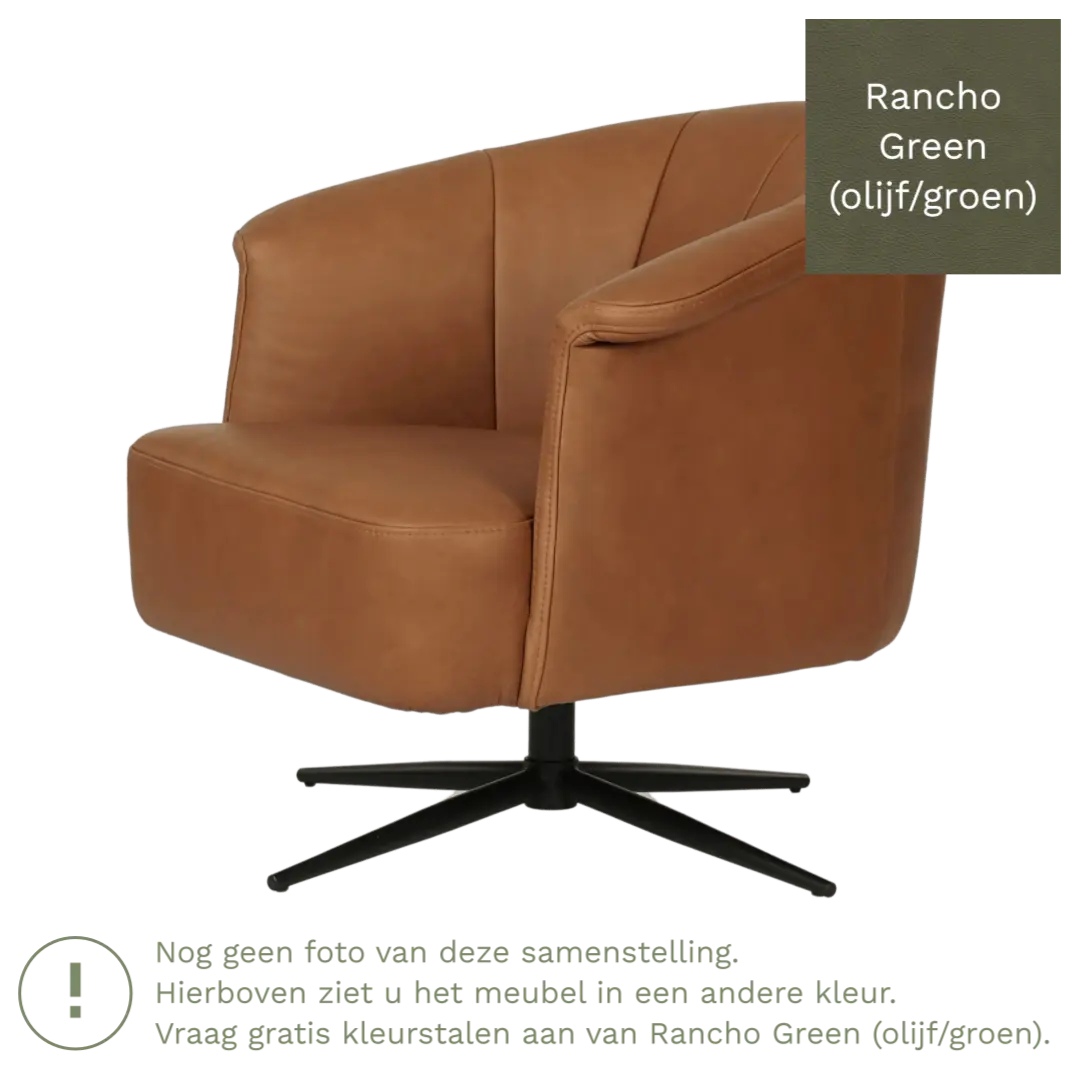 afbeelding van Leren draaifauteuil Embrace - Rancho Green (olijf/groen) - stervoet zwart