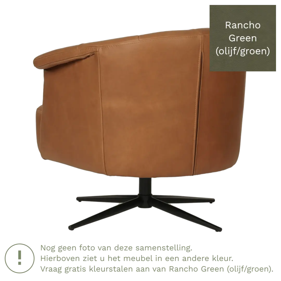 afbeelding van Leren draaifauteuil Embrace - Rancho Green (olijf/groen) - stervoet zwart