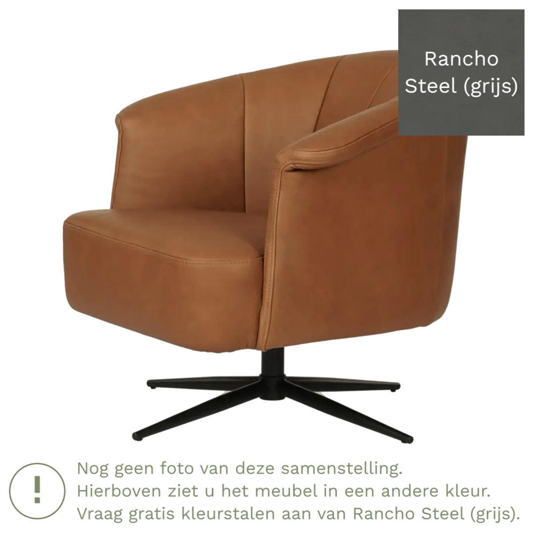 afbeelding van Leren draaifauteuil Embrace - Rancho Steel (grijs) - stervoet zwart