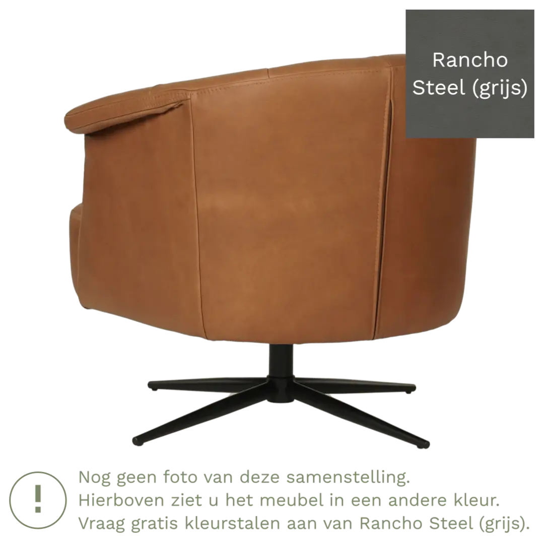 afbeelding van Leren draaifauteuil Embrace - Rancho Steel (grijs) - stervoet zwart